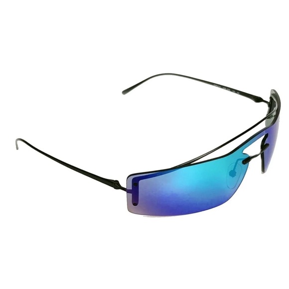 $390 Prada Rectangular Shield Sunglasses Blue Mirror Black Frame Lightweight NIB - Picture 9 of 16